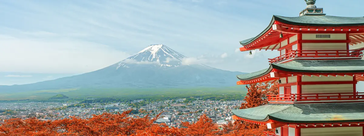 Mount Fuji en de Chureito-pagode in Japan
